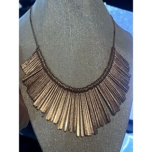 Fashion Rose Gold Tone Fringe Necklace, Boho Statement Bib Necklace Beauty